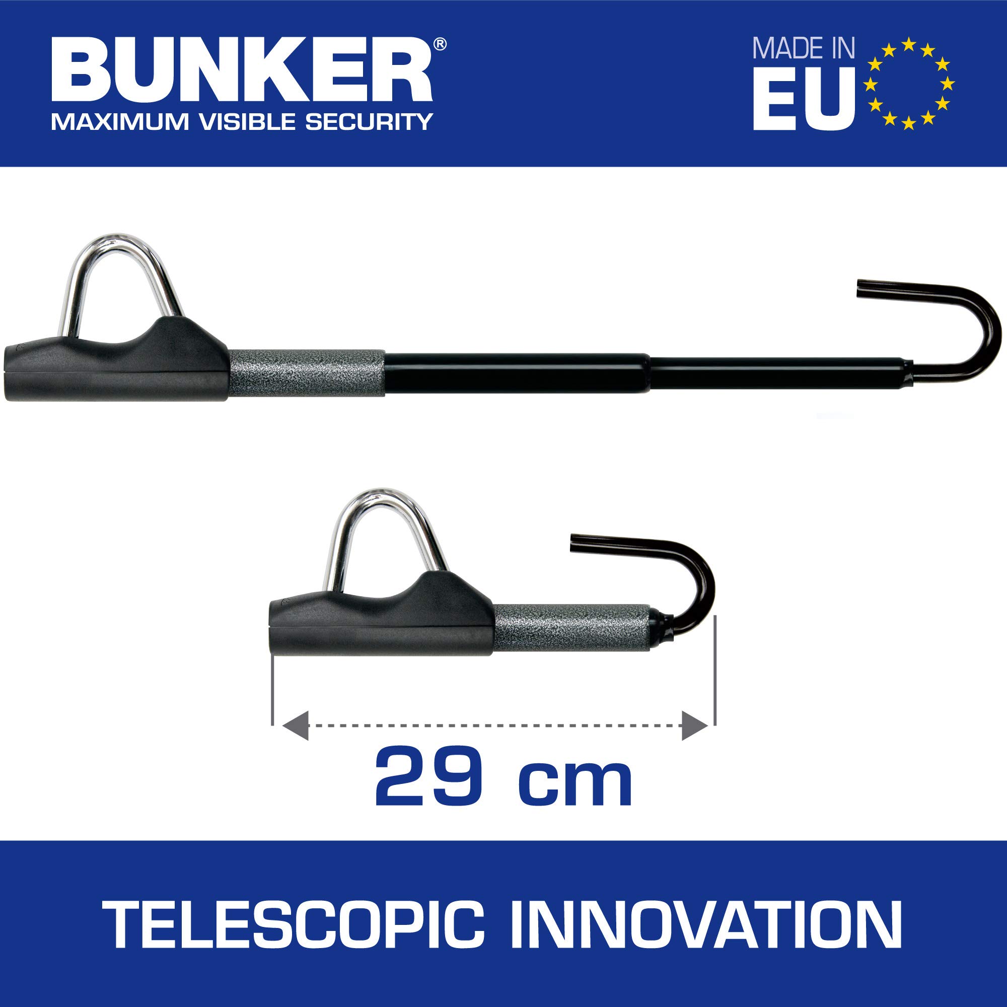 Image secondaire de Barre Télescopique Antivol Bunker BT29 pour Volant et Pédale - Compacte et Sécurisée