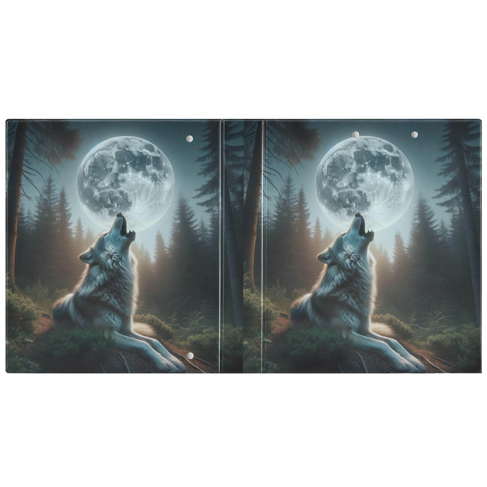 Raccoglitore a 3 anelli stampato, 3,8 cm, raccoglitore ad anelli a D con tasche, raccoglitore decorativo per scuola, università o ufficio, lupo ululante luna