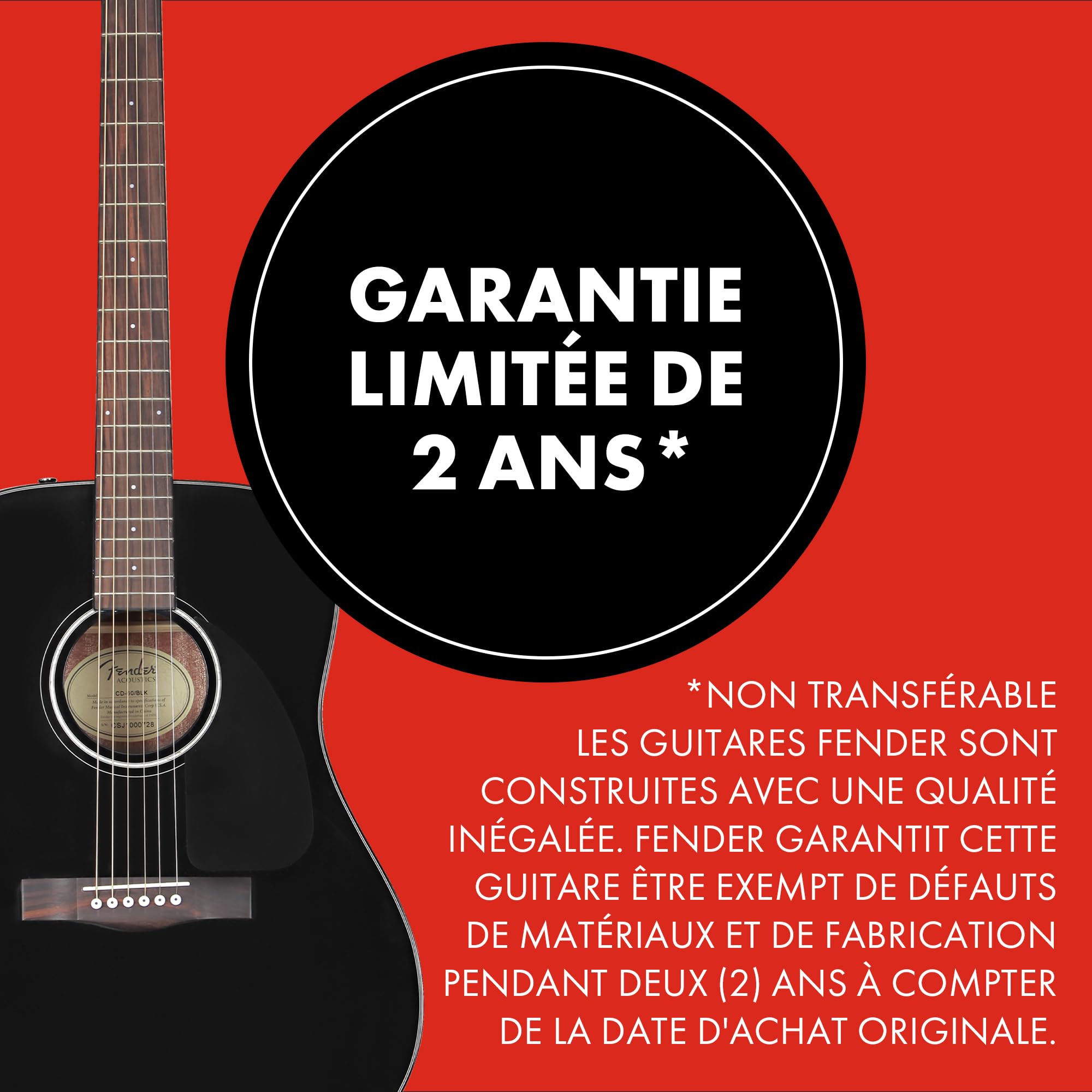Fender Guitare Acoustique CD-60 Dreadnought V3, Touche en Noyer, Noir, Idéale pour les Guitaristes Débutants et Intermédiaires, Incluant des Cours Virtuels Gratuits sur Fender Play
