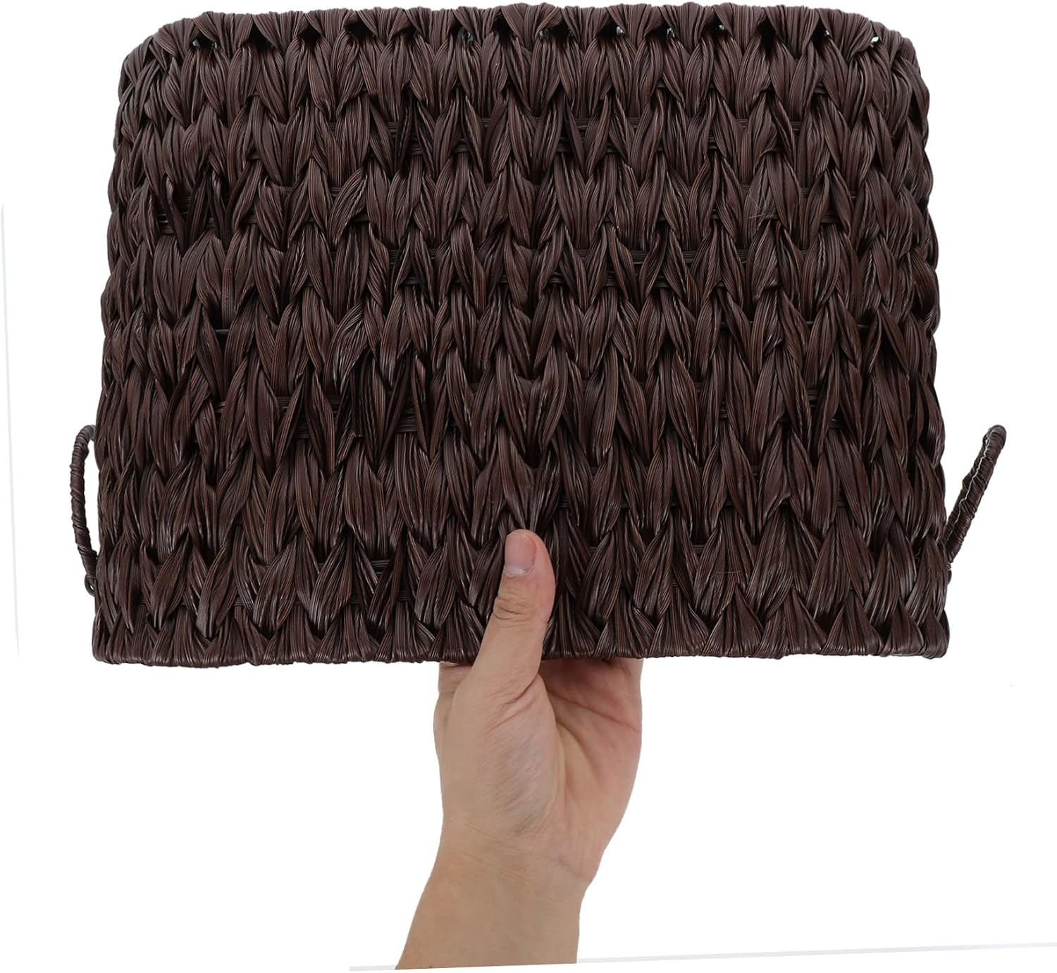 Coffee Woven Storage Basket for Magazines with Dual Handles