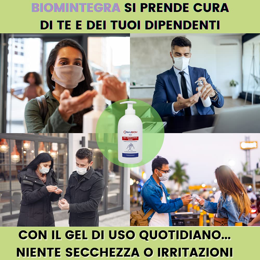 BioM Laboratorio della Natura - Gel Igienizzante Mani con 70% Alcool, Glicerina e Profumo di Limone - Antibatterico Senza Risciacquo, Idratante e Veloce Asciugatura - 2x500ml