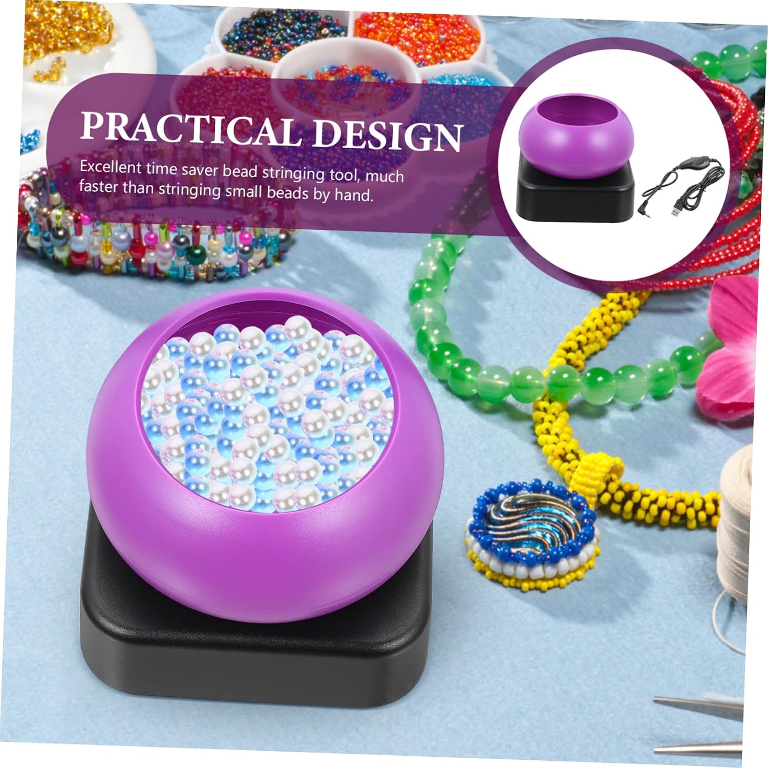 MUELODSIC Electric Bead Spinner for Jewelry Making Automatic Beading Device with USB Cable Adjustable Threading Tool for Crafts and DIY Projects