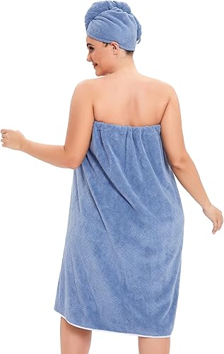 Miniatura 2 de H HomeZzz Toalla para mujer de talla grande (XXL-XXXXL) con toalla para el pelo, toalla de baño de microfibra, suave y cómoda, absorbe el agua,