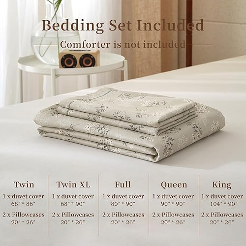 Miniatura 5 de EAVD - Juego de funda nórdica con motivos florales botánicos, tamaño King, 100 % algodón, suave y reversible, 2 fundas de almohada, funda de edredón