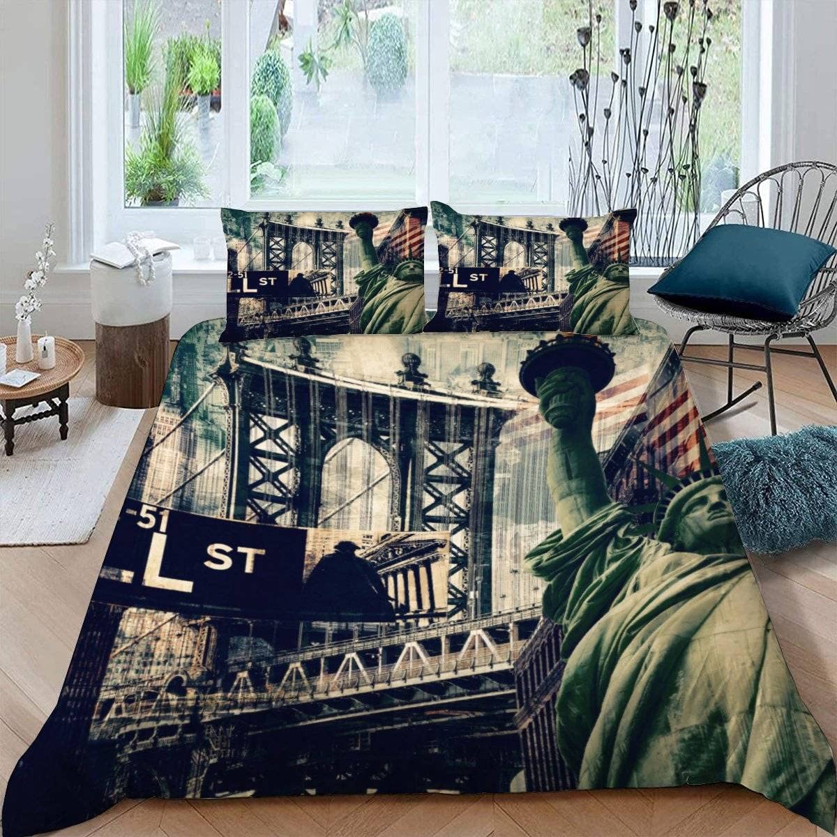 LUORU Double Duvet Cover New York 200x200 cm 3D Print Modern City View Bedding Set with Zipper Closure Ultra Soft Microfiber Kids Boys Girls Teens Comforter Quilt Cover with 2 Pillowcase 50x75
