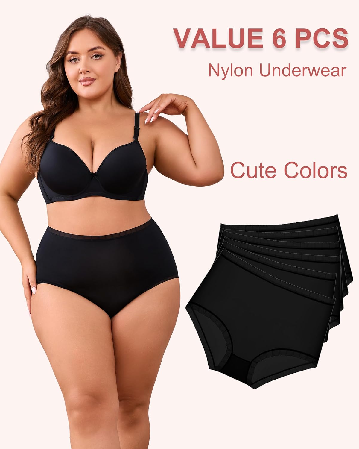 Mcool Mary Women's Underwear,Sheer Panties,Mid-High Waisted Ladies Briefs,Full Coverage,Thin Nylon Briefs with Lace(6 Pack) - Image 2