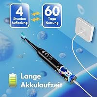 DADA-TECH Elektromos Gyerek Fogkefe 3-12 Éveseknek - Űrhajós Fekete, 3 Tisztítási Mód, Időzítő, Szokásformáló Matricák, Újratölthető 5