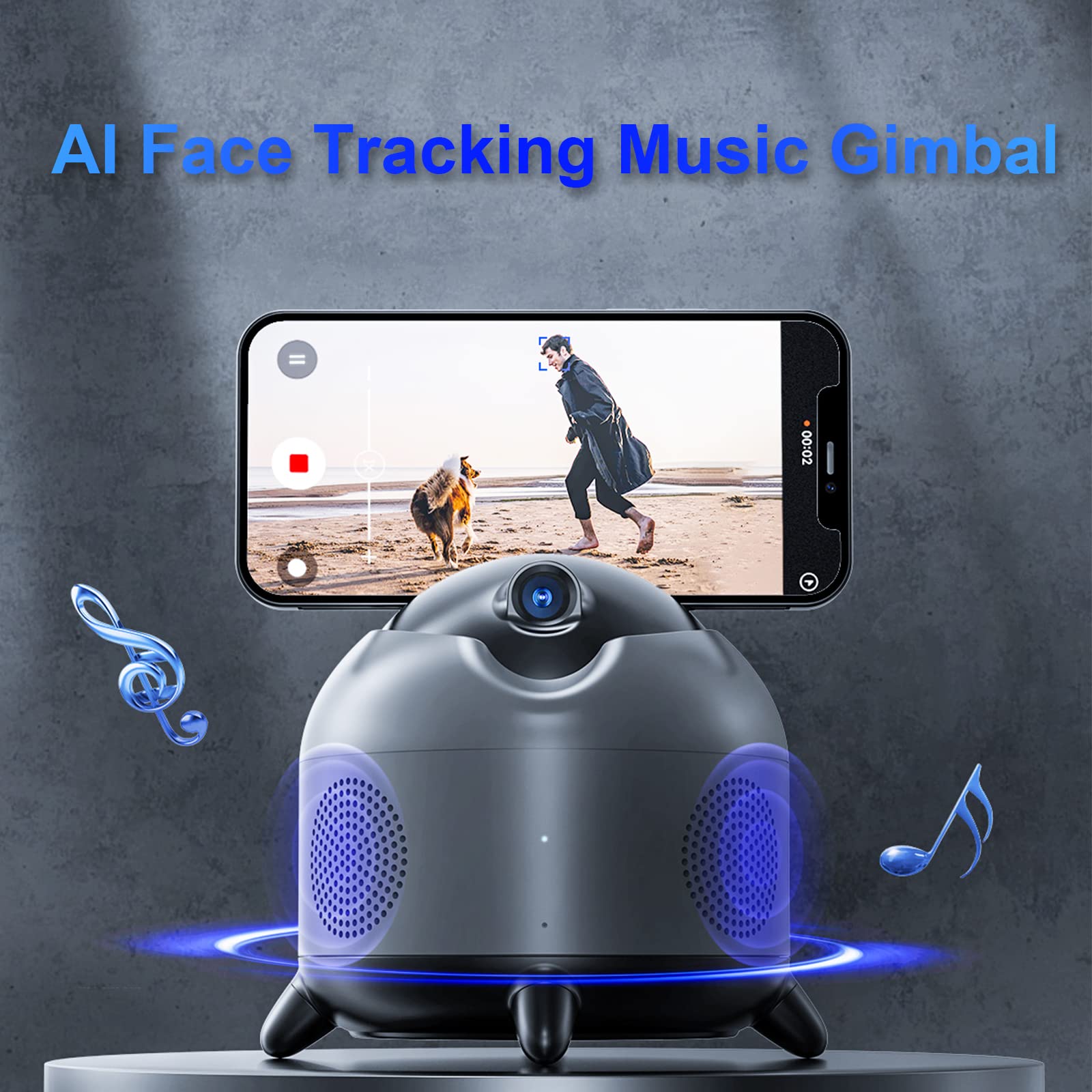 Bastone Selfie con 360° Rotazione Intelligente, Smart Phone Holder con AI Tracciamento Automatico, Cassa Bluetooth e Microphone, Nessuna APP per Lo Streaming Video in Diretta(Nero).