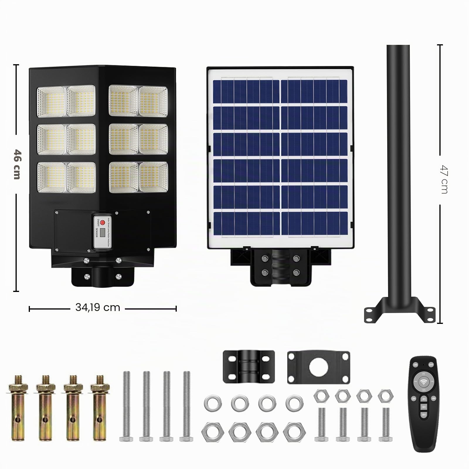iodoo Focos Solares con Sensor de Movimiento 3600 W, 240 LED 36000 lm Iluminación Gran Angular Farolas Solares, IP66 Resistente Alagua, Foco Solar Exterior para Patios y áreas de Juego