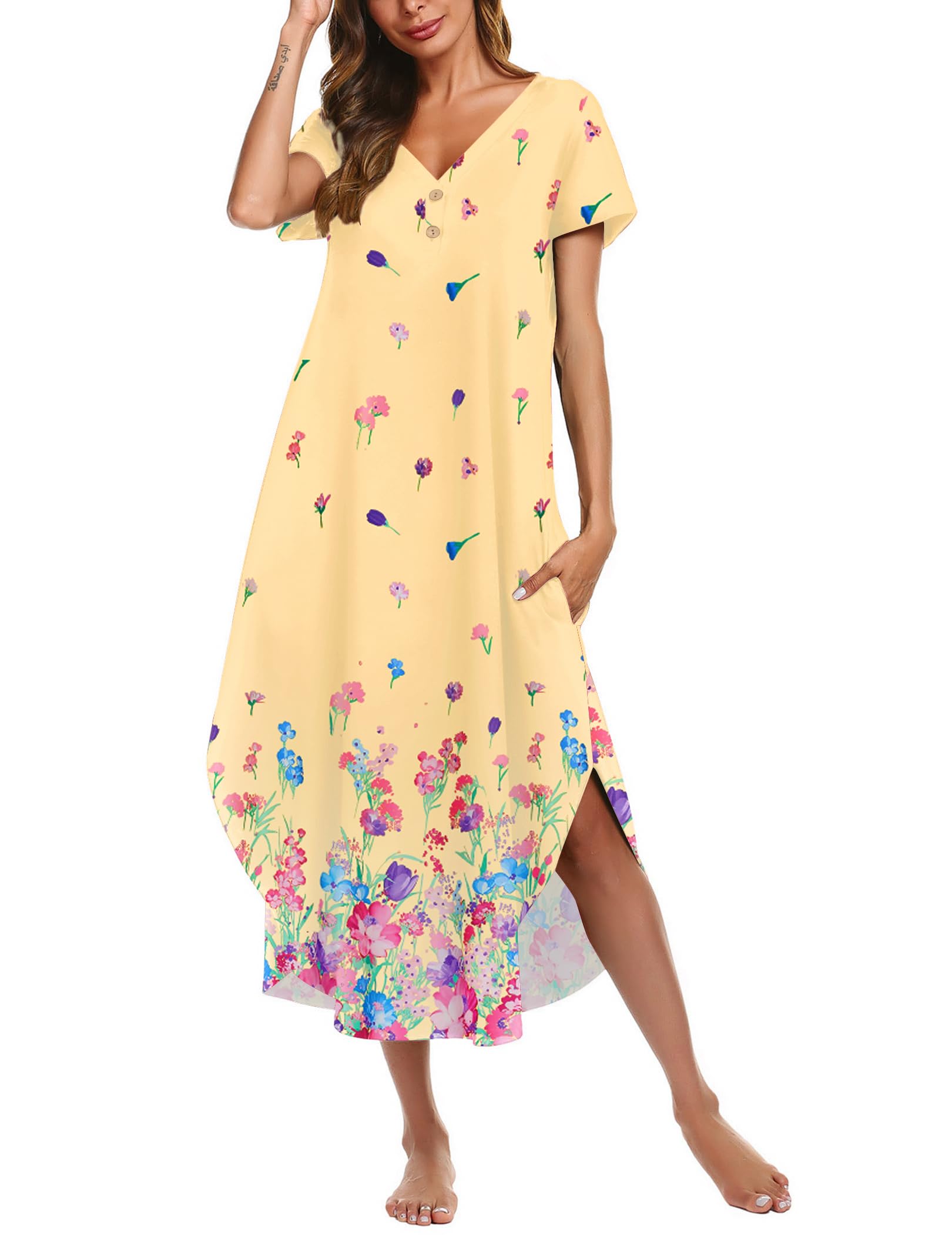 chinese dress ladies Gold Button House Dress- Short or Long Sleeve! - L / Long Sleeve main image 0