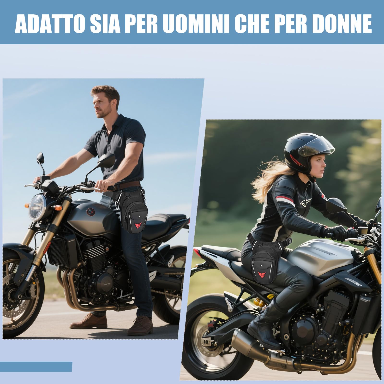 Eshow Marsupio da Gamba Moto, Borsa Cosciale Espandibile con Fibbia Borraccia e Striscia Riflettente per Uomo e Donna, Borsello Sportivo con Multitache per Trekking Ciclismo Viaggio Campeggio Pesca