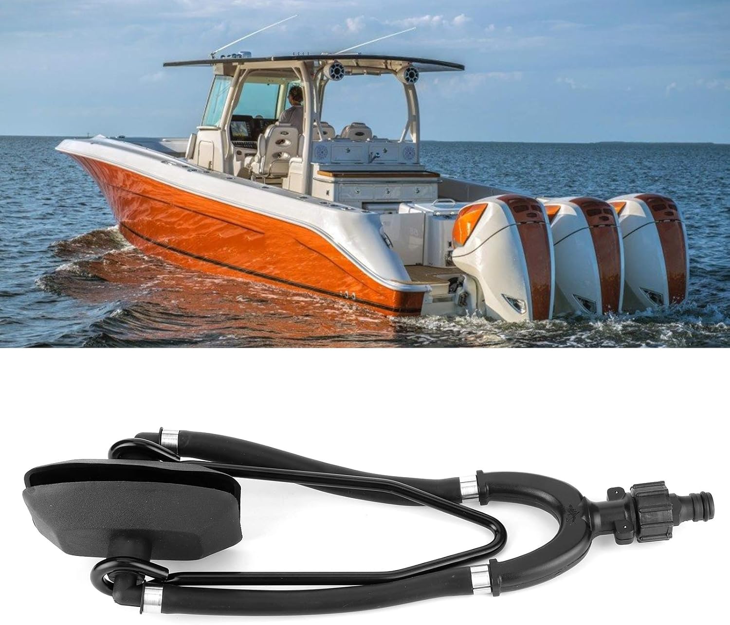 Rinceur D'eau de Moteur Hors-bord Aramox, Chasse D'eau de Moteur à Double Alimentation Grands Cache-oreilles Rectangulaires Connexion Rapide Pièces de Moteur de Bateau Marin