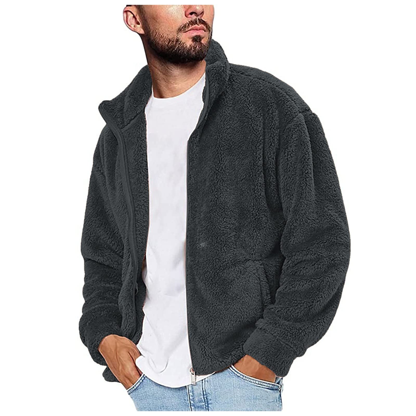 Mens Winter Thickened Warm Coats Stand Collar Knitted Splice Sweater Coat Casual Cardigan Stylish Outwear Mens