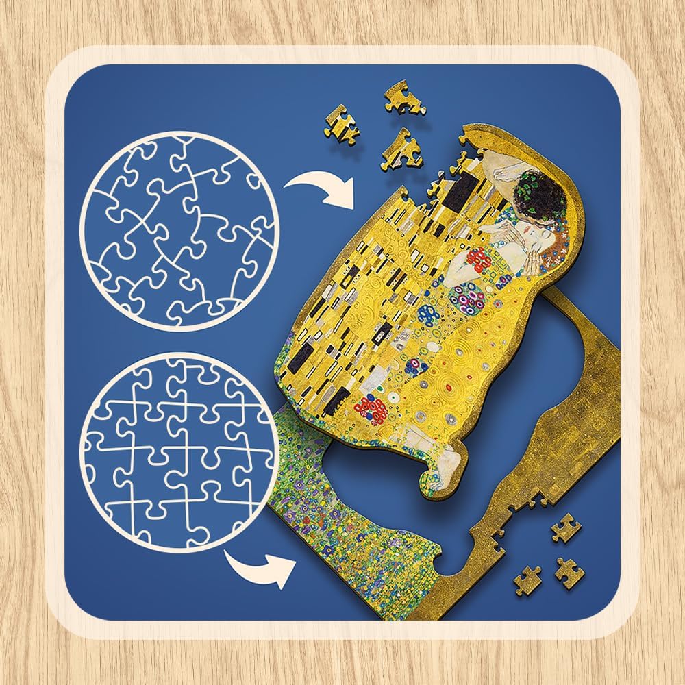 Trefl The Kiss - Gustav Klimt 200 Jigsaw Puzzle Wood Craft Irregular Shapes, 5 Special Puzzles, Famous Paintings and Artists, Creative Fun for Adults and Children from 9 Years Old