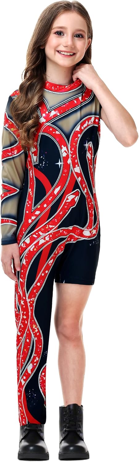 Remimi Girls Halloween Red Snake Print Bodysuit Singer Concert Onesie