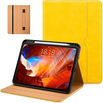 DTTO for iPad Pro 11 inch Case M5/M4 2025/2024, Premium Leather Business Folio Stand Cover with Pencil Holder - Auto Wake/Sleep and Multiple Viewing Angles, Yellow