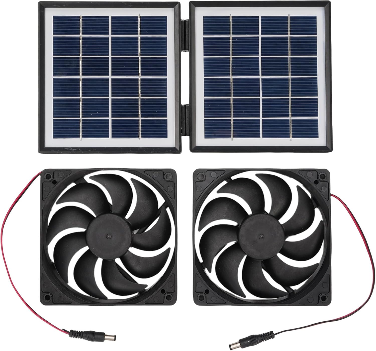 Solar Exhaust Fan Kit, 2x5W Upgraded Ventilation Cooling Fan with Thicker Wider Blades for Strong Airflow, with 10W Foldable Solar Panel for Outdoor Chicken Coops Greenhouses (Black)