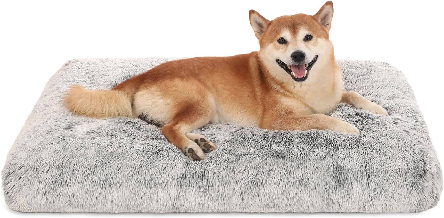 Bedfolks Dog Bed Crate Pad AntiSlip Pet Beds Fulffy, Deluxe Plush