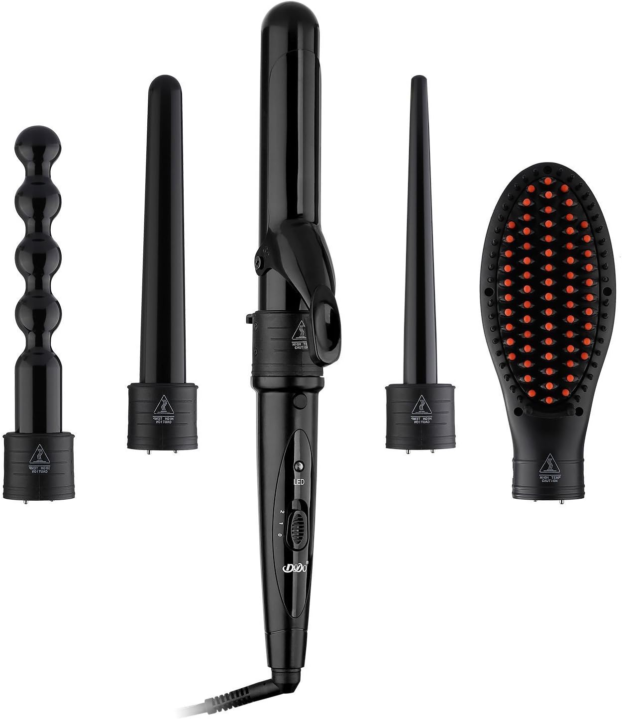 Romeker 5 in 1 Curling Iron Wand Set- Hair Curlers Hair Straightener with Ceramic Coating Hairbrush & 4 Interchangeable Vessels & Heat Protective Glove