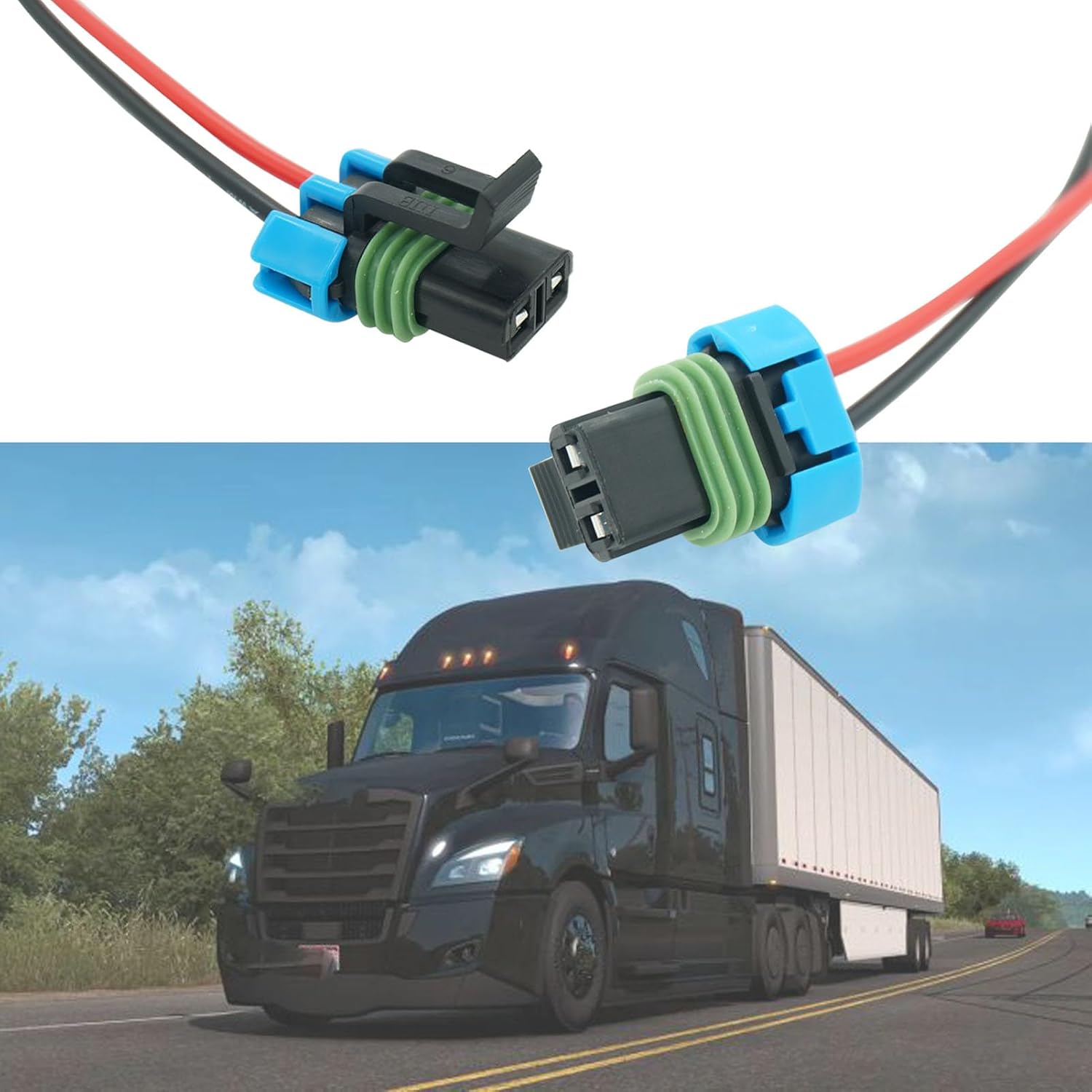 Set 2 Pins A/C Compressor Connector Wiring Harness Male + Female Pigtail Plug Fit for Freightliner Columbia 2000-2022 Replaced OE SKI4417S, 4485SAN, 2264074000