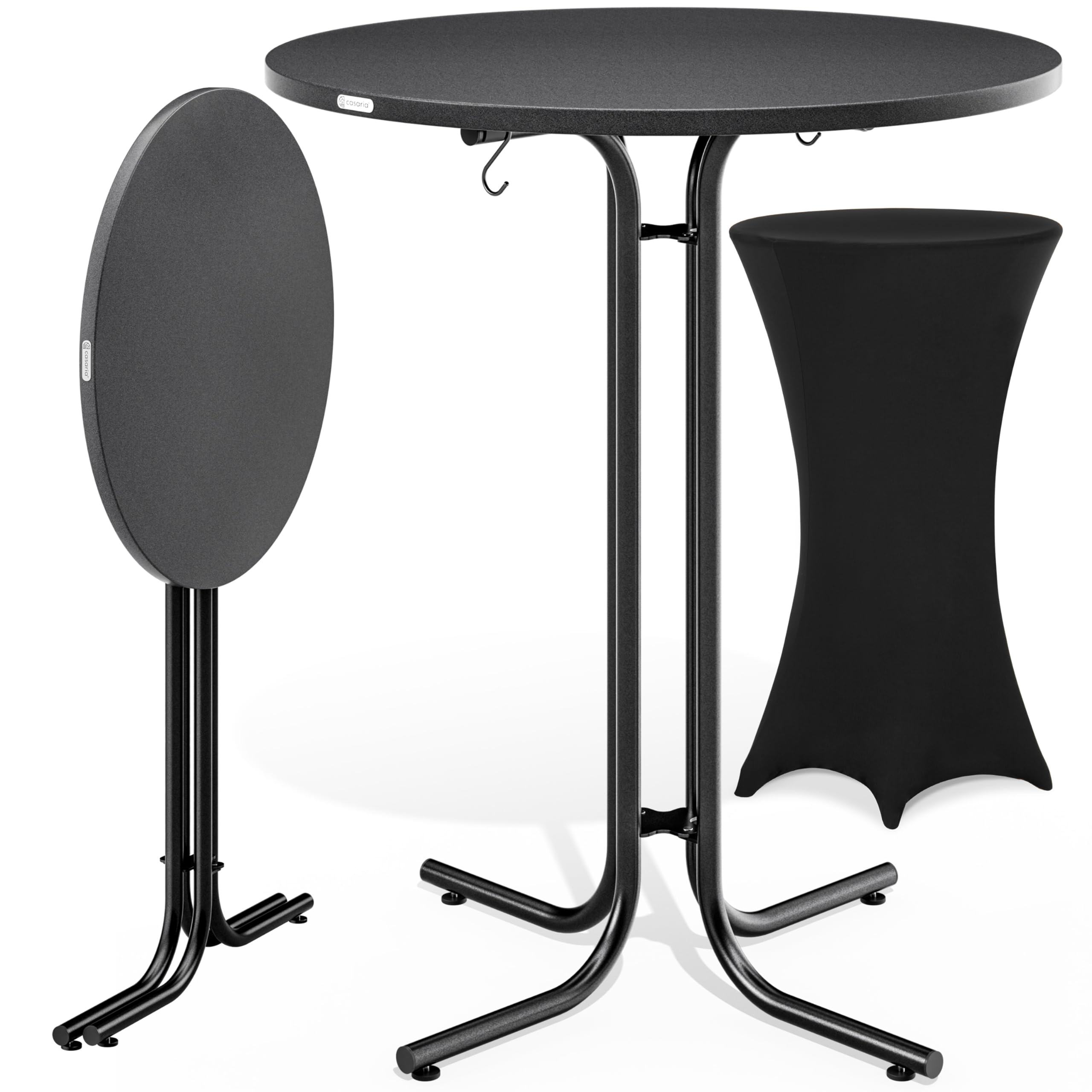 CASARIA Grey Round Folding Bar Table with Black Cover 70 cm 110 cm High