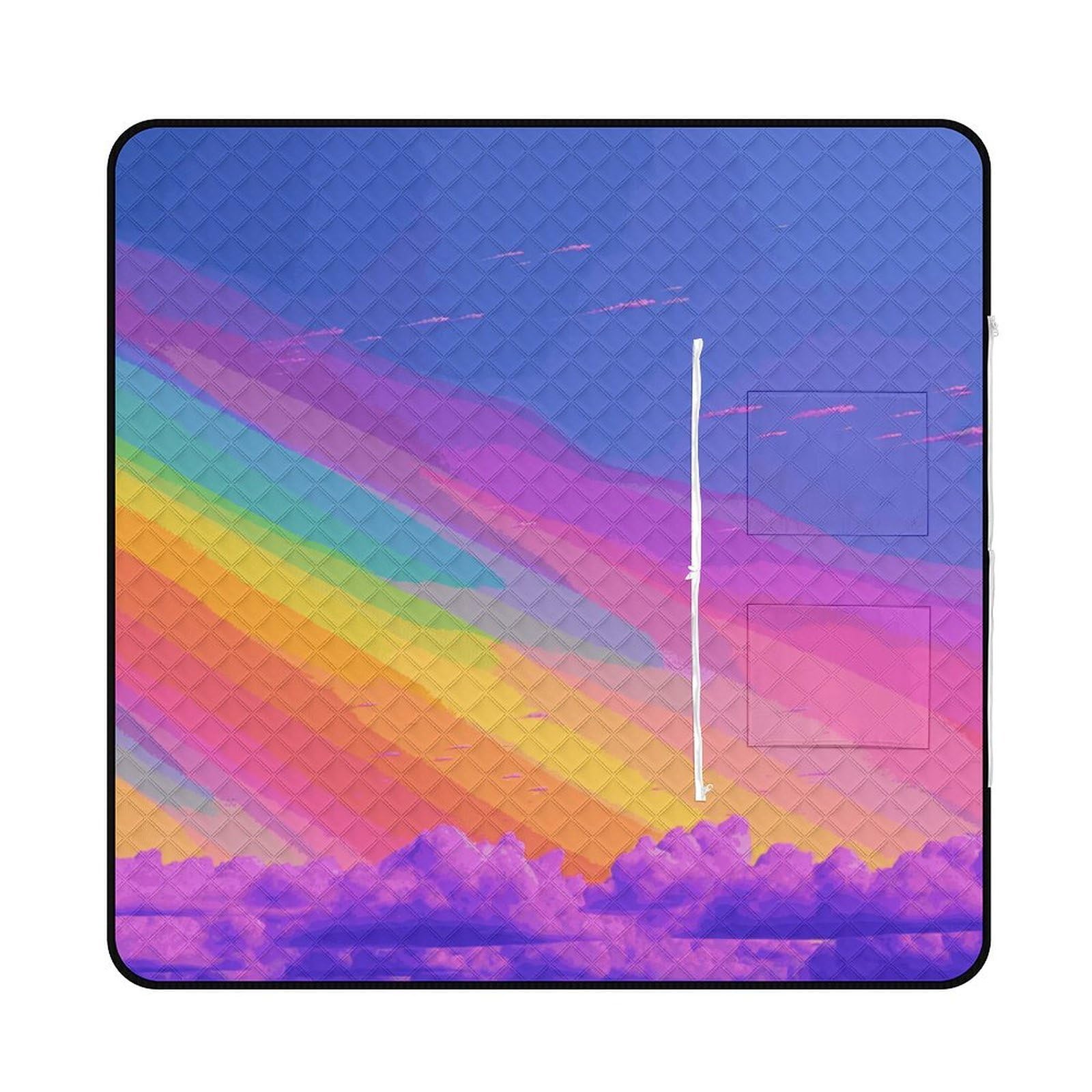 VstaDank Rainbow Aesthetic Picnic Mat 150x150cm Extra Large Picnic Blanket with Zipper Waterproof Sandproof Beach Blanket Portable Beach Mat Foldable Camping Blankets for Park Grass Lawn Travel