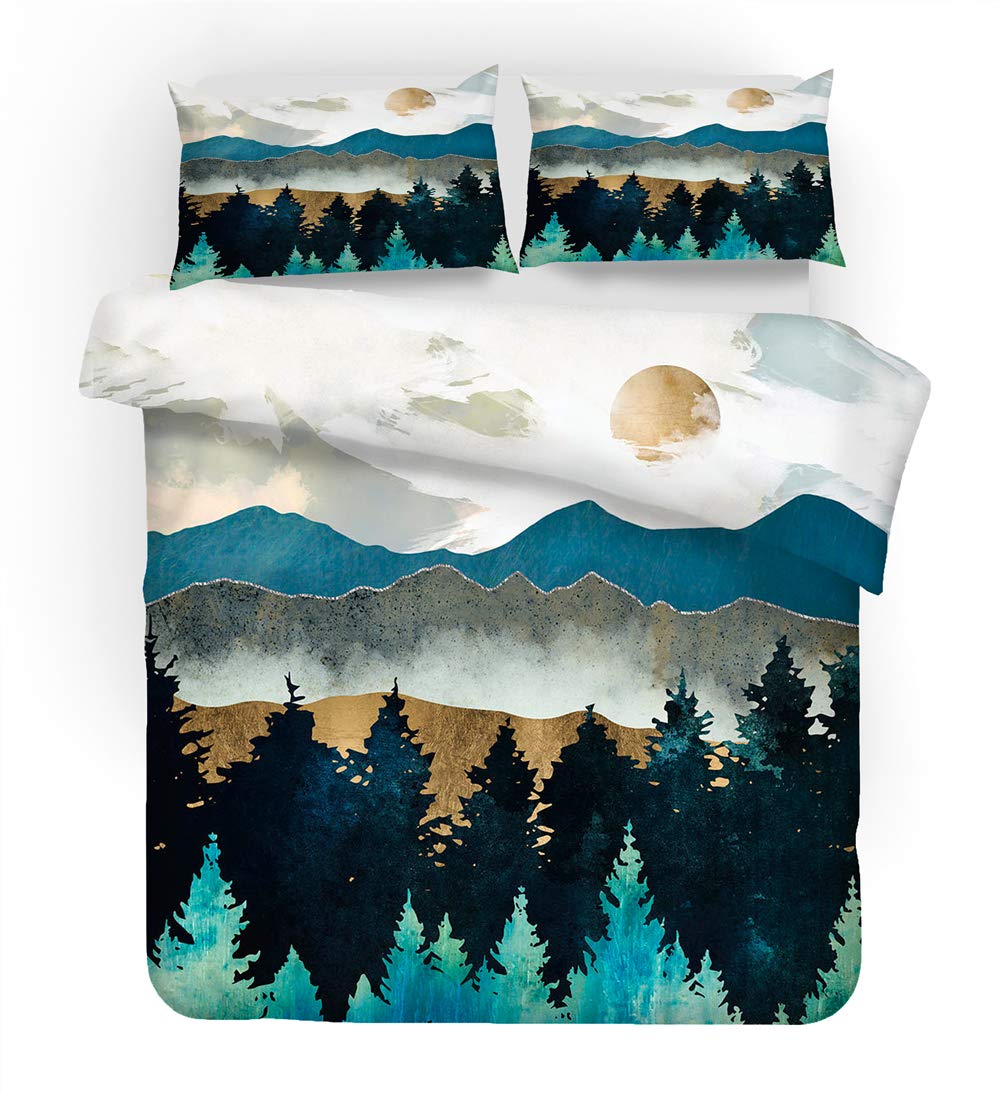 REALIN Hawthorn Duvet Cover Set 3D Bedding Japan Forest Mountain River Bed Sets 2/3/4PCS Quilt Covers/Sheets/Pillow Shams,Twin/Full/Queen/King (Full-200x229cm-3PCS,D)