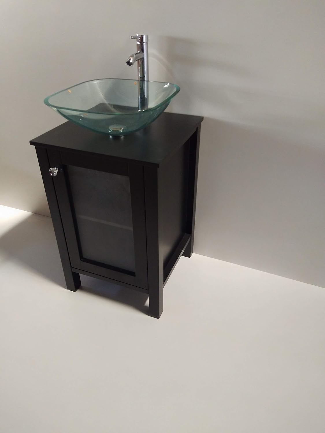 Buy 1 get 1 🔥 20 Samll Freestanding Wooden Bathroom Vanity with Glass Vessel Sink Set(Square Glass Sink) (Black)