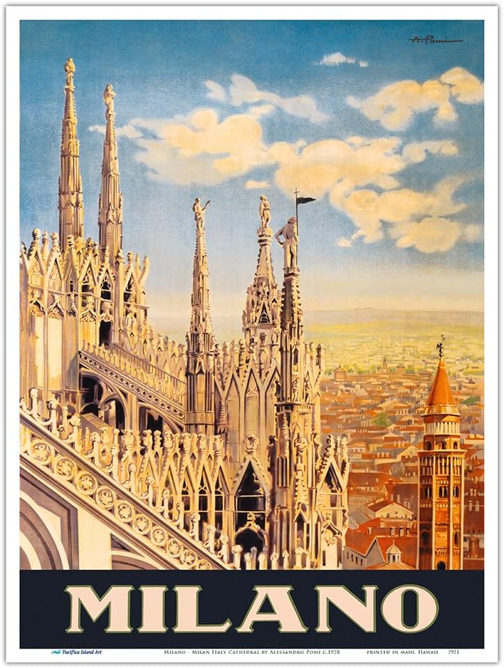 Milano - Milan Italy Cathedral - Vintage Travel Poster by Alessandro Pomi c.1928 - Master Art Print (Unframed) 9in x 12in