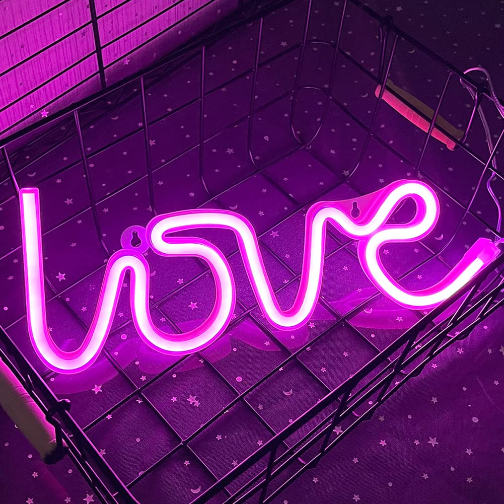 UExnkj-Y Love Neon Sign LED Love Pink Neon Light for Bedroom Wall for Valentine's Gift Girls Room Kids Room Neon Wall Sign USB or Battery Powered Neon - Image 4