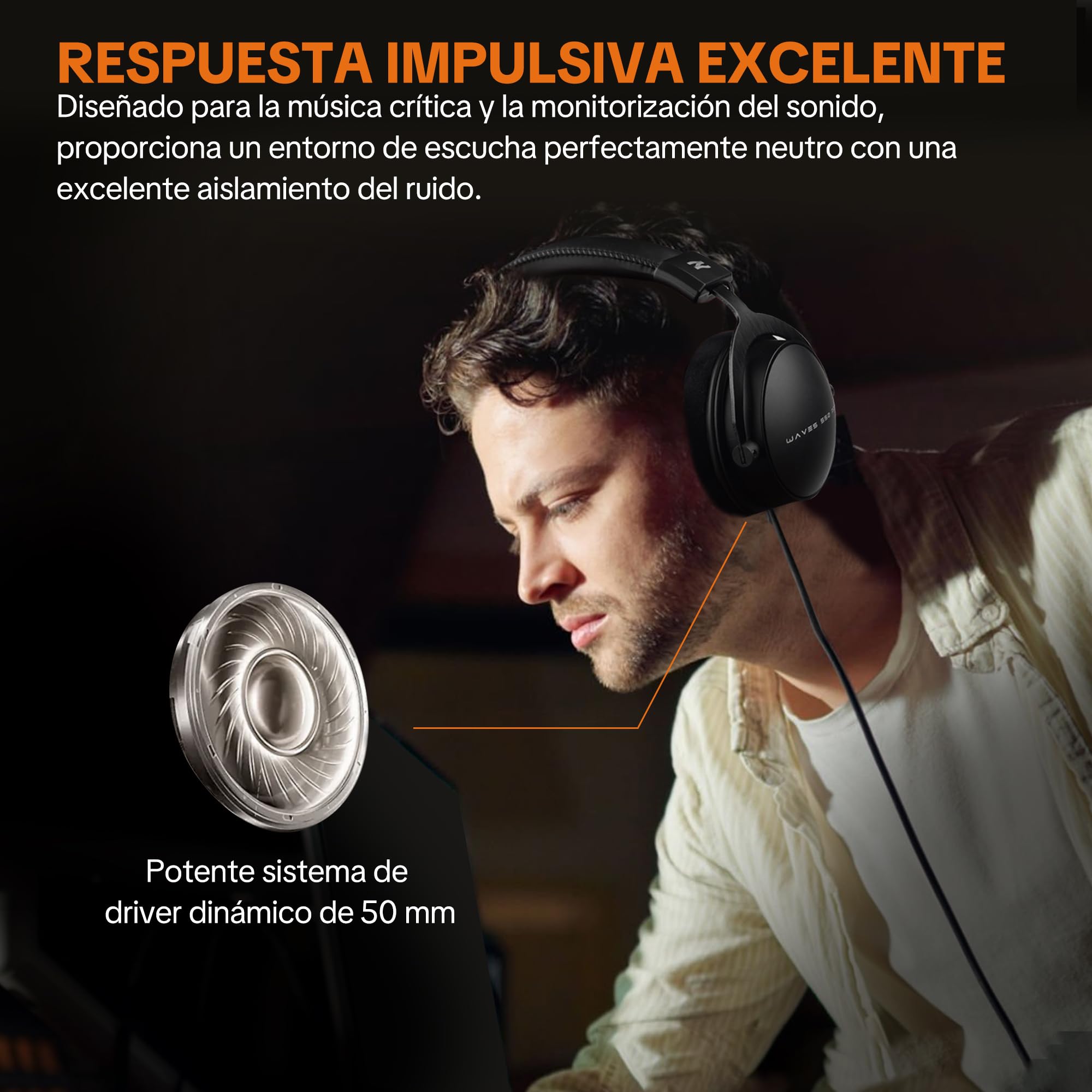 talomen W550X Auriculares de Estudio Profesionales, Over-Ear Cerrados con Almohadillas de Piel y Terciopelo, Cables Desmontables, para Grabación, Mezcla, Masterización, DJ, Gaming