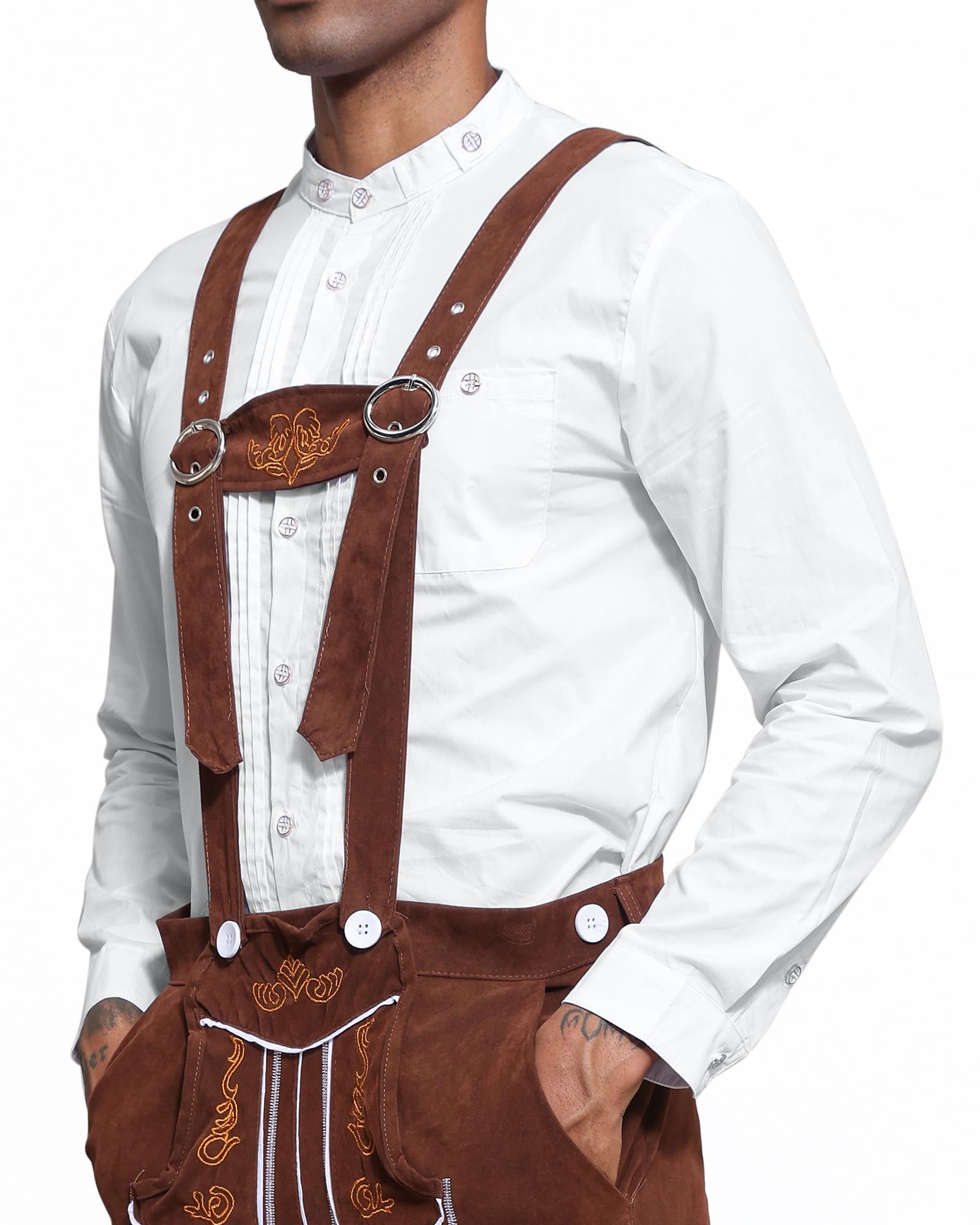 LVCBL Herren Langarm Oktoberfesthemd Freizeithemd Hemden Slim Fit Baumwolle