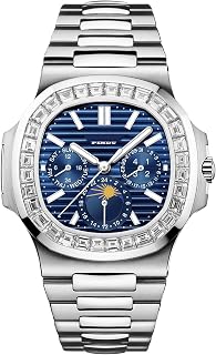 Automatic Watches for Men, Square Diamond Watch Stainless Steel Strap Skeleton Self-Winding Mechanical Watch Wrist Watch Gift for Men