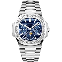 Automatic Watches for Men Square Diamond Watch with Stainless Steel Strap, Skeleton Self-Winding Mechanical Movement, Rhinestone Bezel, Luminous Hands, 5ATM Waterproof Elegant Gift for Men