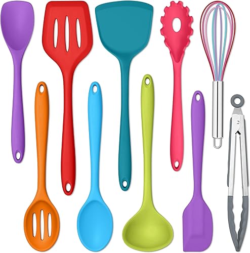 Miniatura 20 de E-far Juego de 10 utensilios de cocina de silicona, juego de utensilios de cocina resistentes al calor para ollas y sartenes antiadherentes,