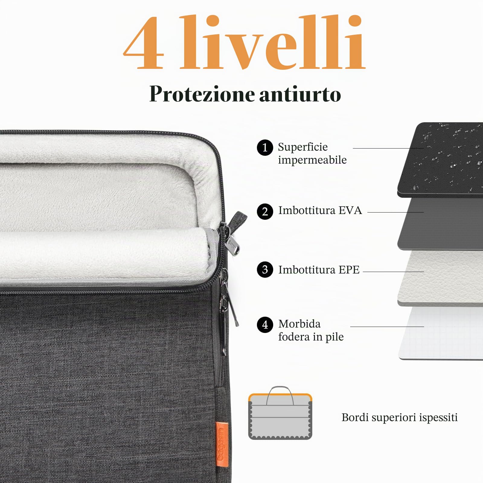 bagasin Borsa a Tracolla per PC, Borsa Messenger per Porta Laptop 14 Pollici, Custodia per PC Computer Portatile, Valigetta Tessuto Idrorepellente, Imbottita e Leggera