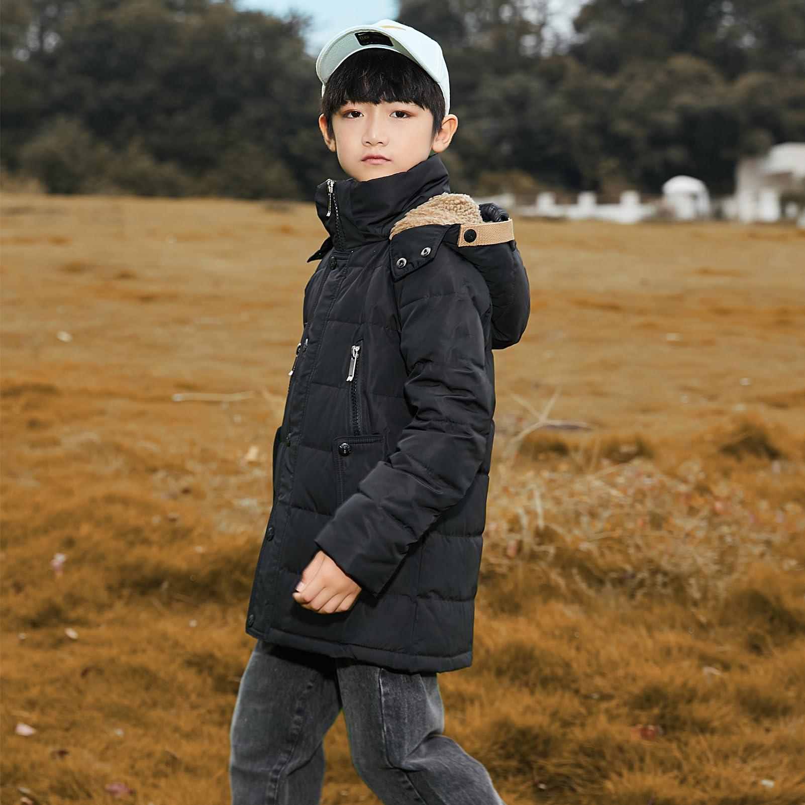 amropi Garçons Manteau d’Hiver Veste en Duvet à Capuche Chaud Parka Blouson pour 5-12 Ans