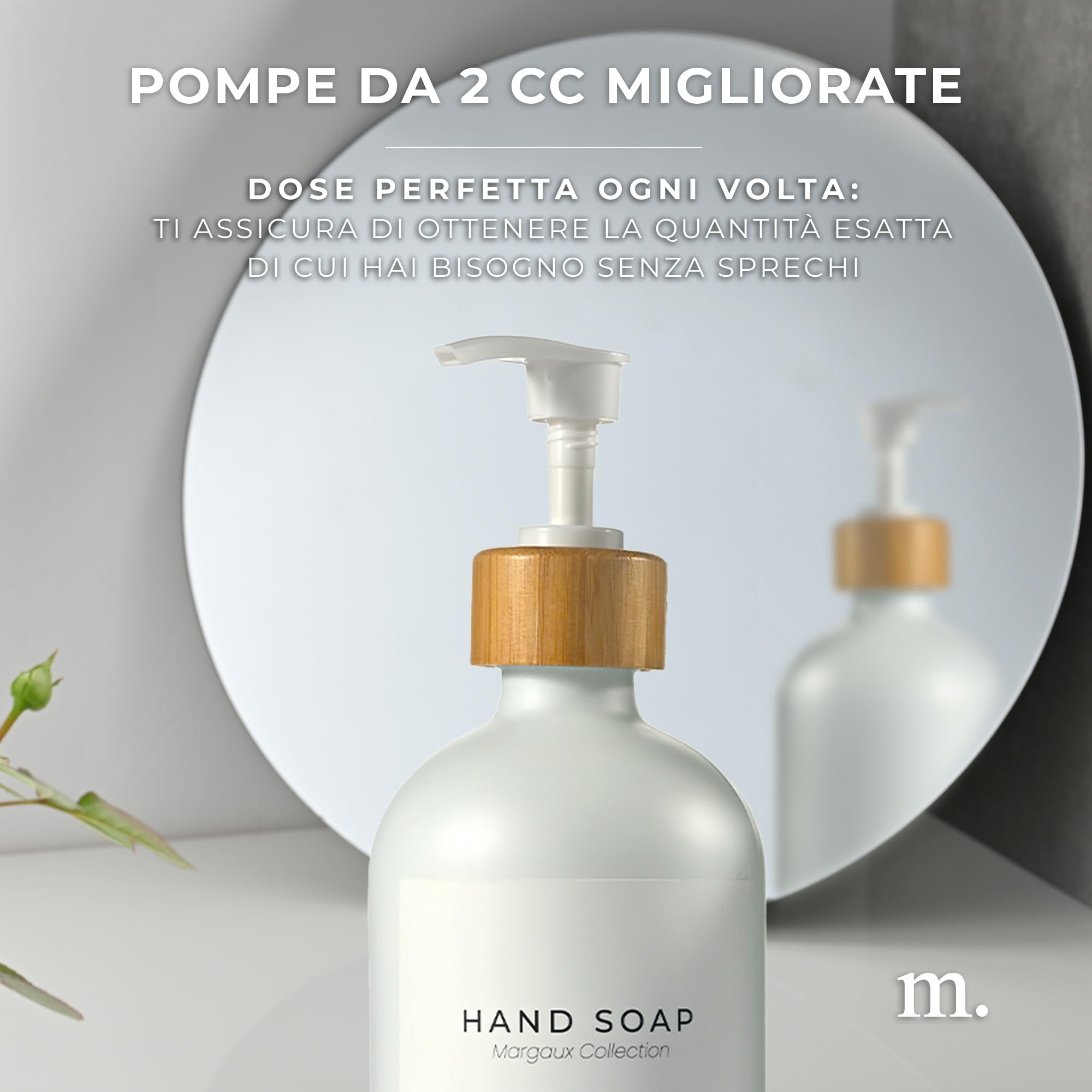 MaisoNovo Dispenser di sapone da bagno Set da 2 pezzi - Dispenser di sapone per le mani da 500 ml - Bottiglie di bambù bianche - Pompa in acciaio inossidabile con vassoio di bambù
