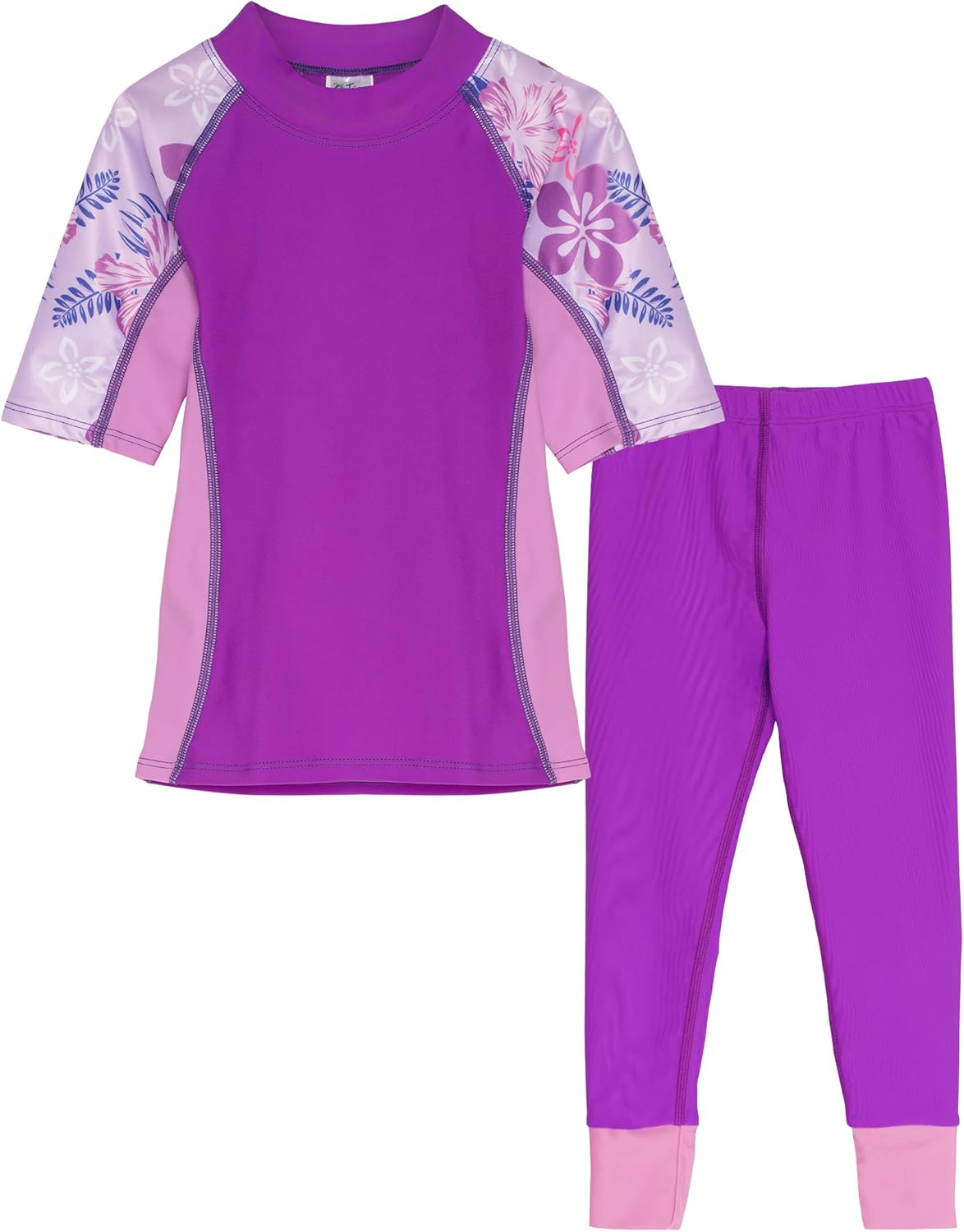 Tuga Girls Short Sleeve Rash Guard and Swim Legging Bathing Suit Set, UPF 50+