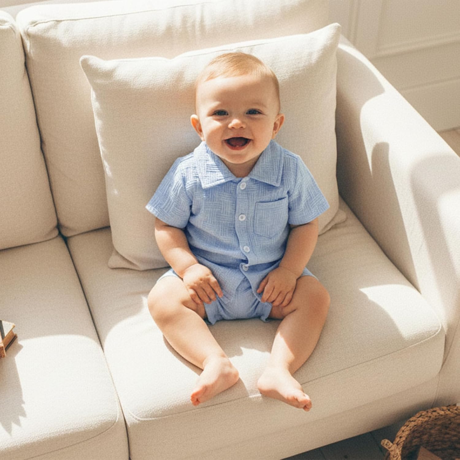 Thorn Tree Toddler Boy Outfit Button Down Shirt Short Sleeve Tops Elastic Waist Shorts Solid Baby Clothes Summer Outfits - Image 2