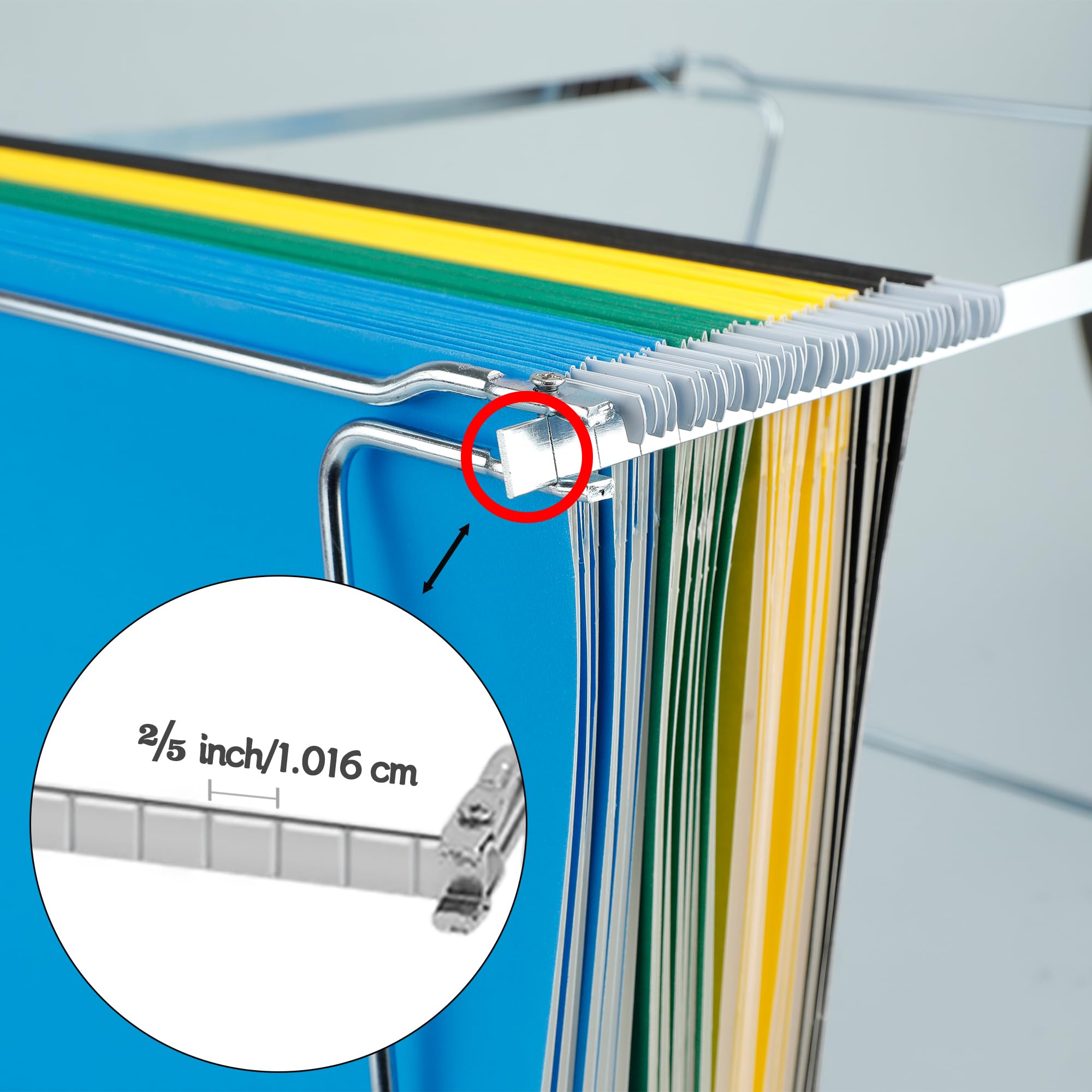 VZCPYTPM Confezione da 4 cornici per cartelle sospese, in acciaio resistente, organizer per cartelle da appendere, guide per schedari, regolabili da 28 a 43 cm, adatte per schedari, scatole di
