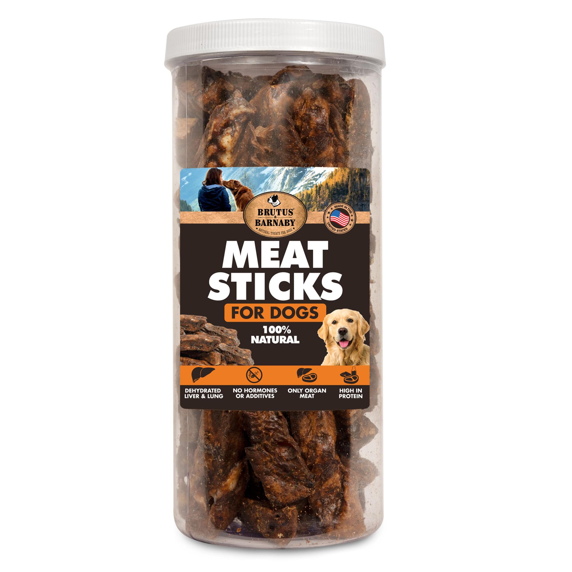 BRUTUS & BARNABY Dehydrated Lung Dog & Cat Treats, 28oz – USA Organ Meat Stick (Beef & Turkey Lung, Liver), High Protein Pet Snack