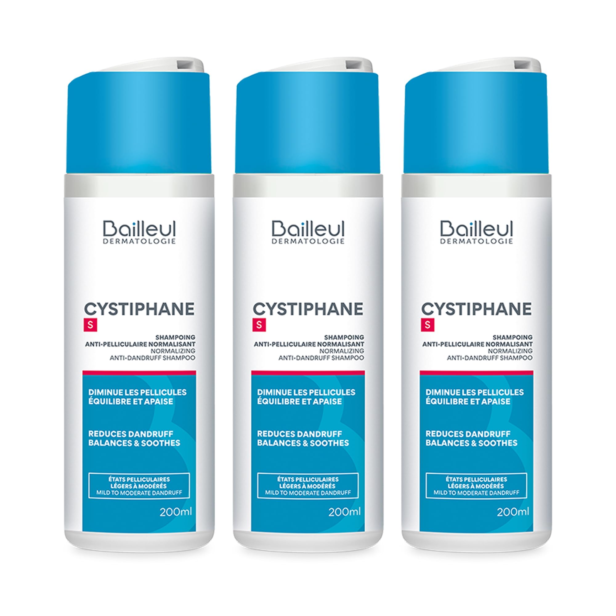 Bailleul | CYSTIPHANE S Anti-Schuppen Shampoo | Bei leichten bis mittleren Beschwerden | Reduziert Schuppen, reguliert und beruhigt | 3 x 200 ml