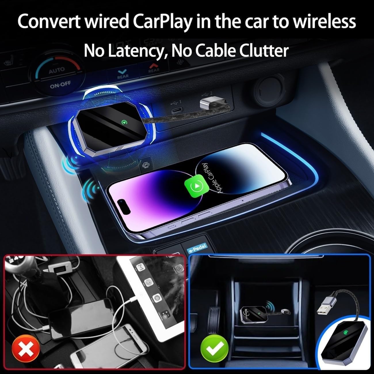 Wireless CarPlay Adapter, Audio-Video receivers to Car from Phones, Fits for Cars from 2017 & iOS 10+, Easy Use & Stable Connection