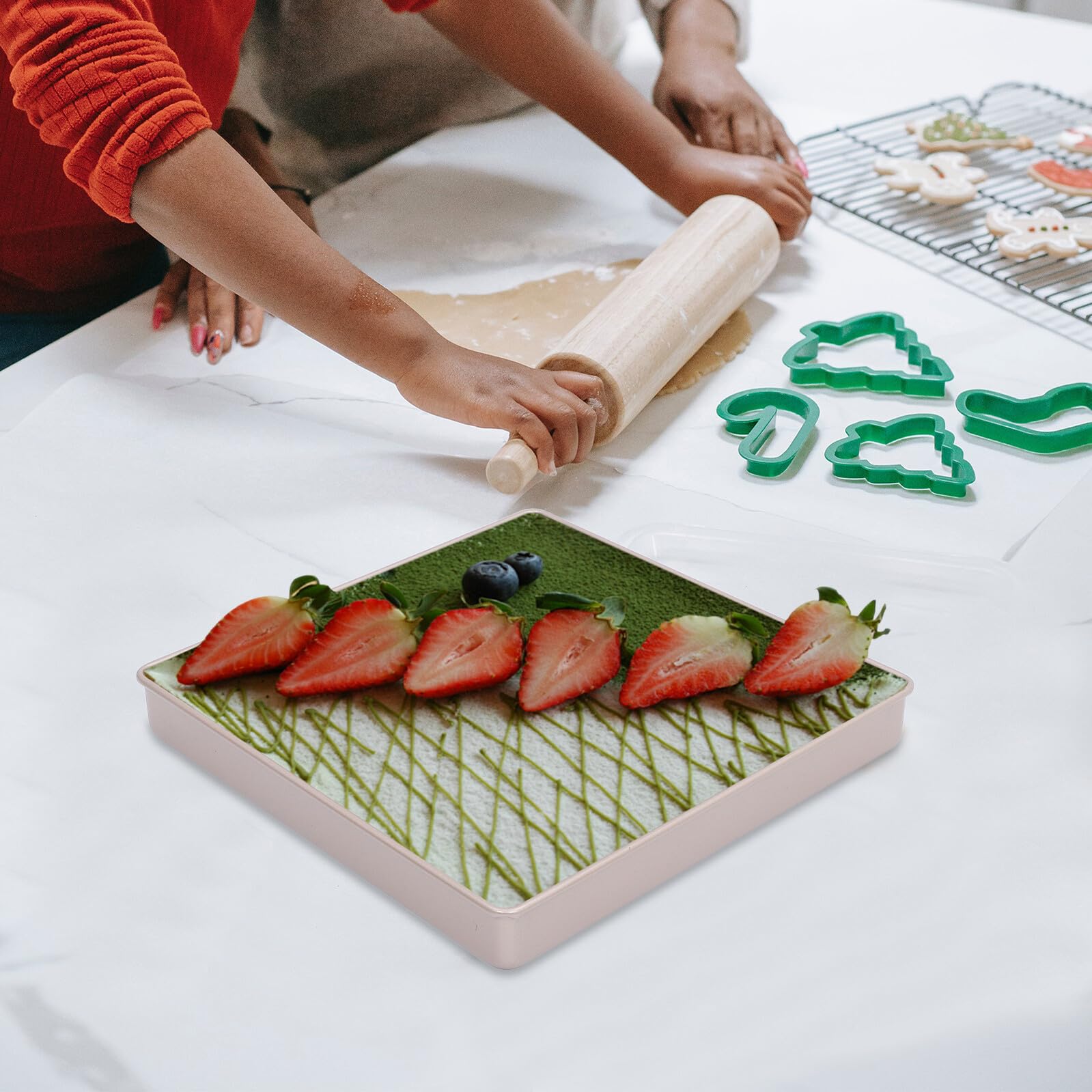 NOLITOY Molde Cuadrado Antiadherente para Hornear 28X28 CM Bandeja Dorada de Acero al Carbono Resistente Molde para Pasteles y Lasañas Apto para Horno y Repostería Profesional