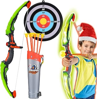 NIDUYONG Bow and Arrow for Kids 8-12, Archery Play Set with Luminous Bow, Toy Set with LED Light, Includes 6 Suction Cup Arrows, Target and Quiver, Indoor & Outdoor Toy for Children Boys & Girl 3-12