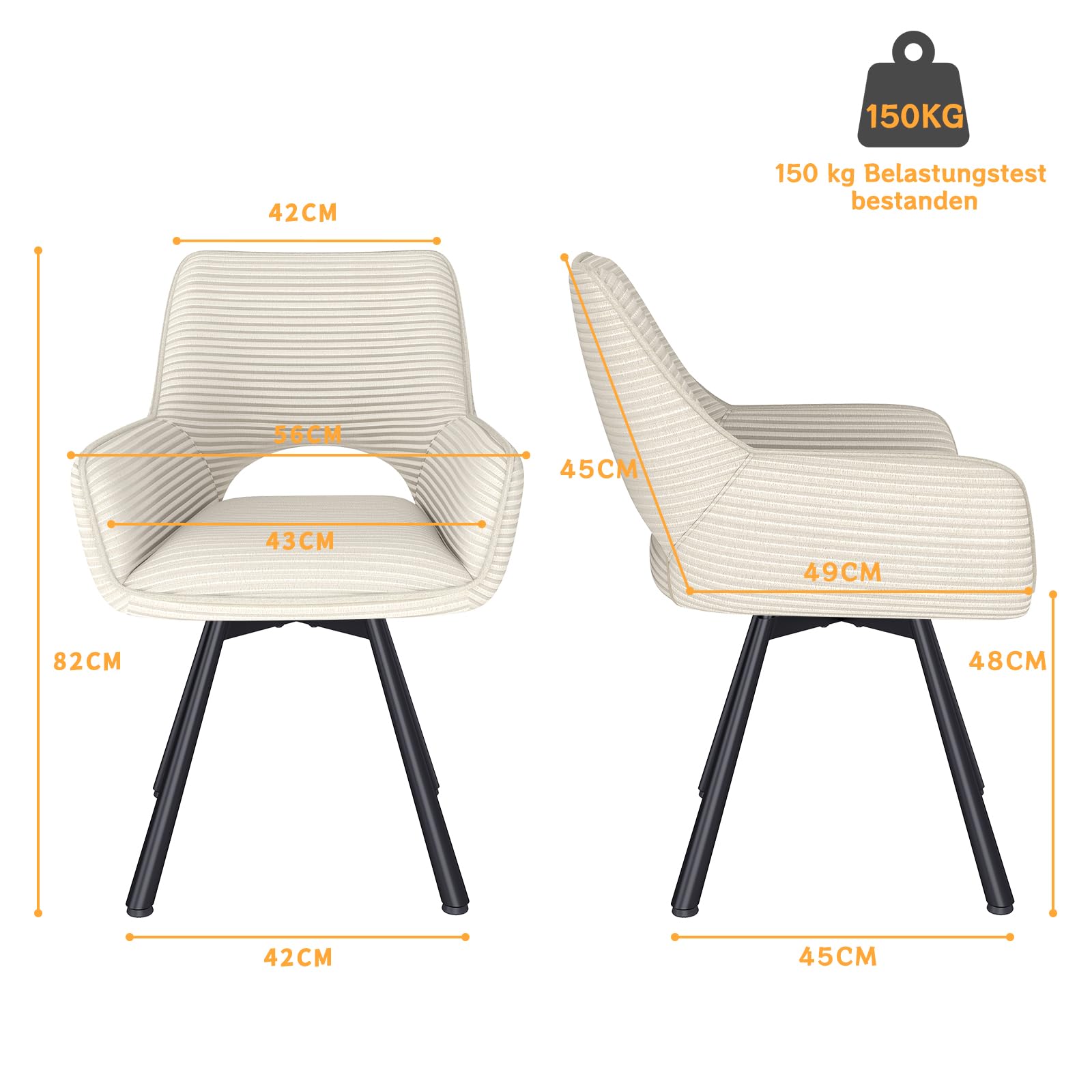 WAFTING Esszimmerstühle Drehbar 360°,Armlehnstuhl mit Metallbeinen,geeignet als Stühle Esszimmer,Samt Stuhl,Küchenstühle,Wohnzimmerstuhl,Polsterstuhl mit Samtigem Gefühl,Stühle 2er Set,Beige