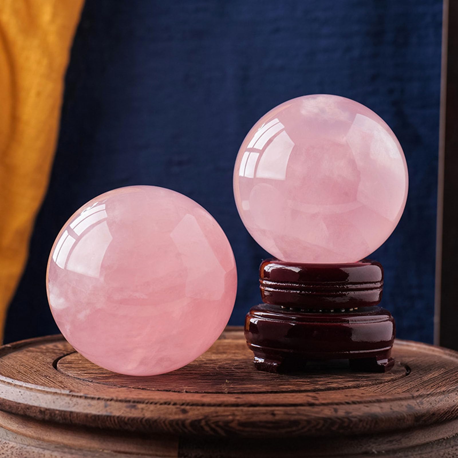 Bola de Cristal Natural con Soporte, Bola de adivinación Pulida de Cuarzo Rosa, Figura escultórica, artesanía de Bola de Cristal para decoración Creativa del hogar,10cm