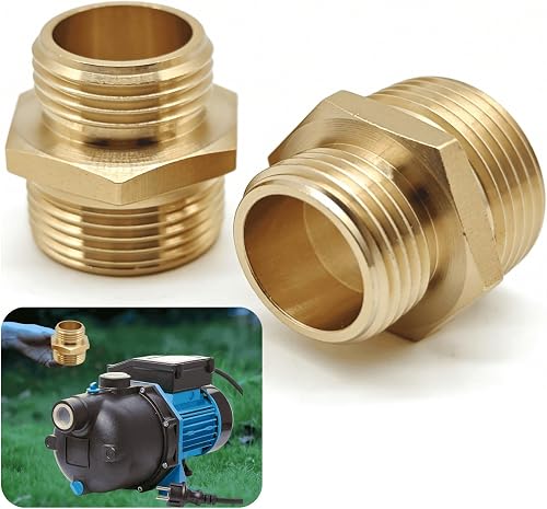 1” NPT Male x 3/4” GHT Male Garden Hose Adapter,Male Hose Connector No Leak,Brass Ght to Npt Adapter Suitable for Shallow Well Pump,Garden Hoses, Water Hoses, Outdoor Pipes(2 Pack)
