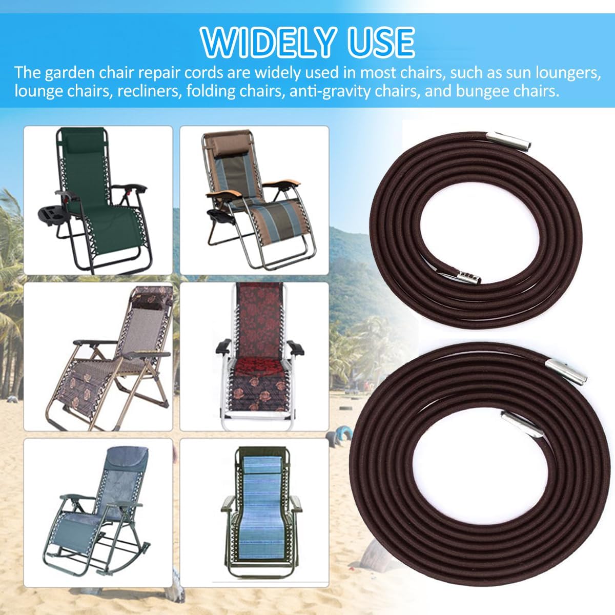 4 Pack Universal Replacement of Cow Tendon Rope for Zero Gravity Chair - Bold Elastic Cords Repair Tool Kit for Repairing Lounge Chair, Recliners, Brown